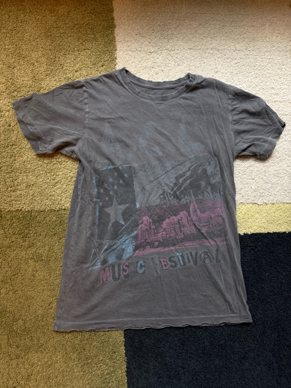 Vintage Gray Graphic Tee with Faded Print